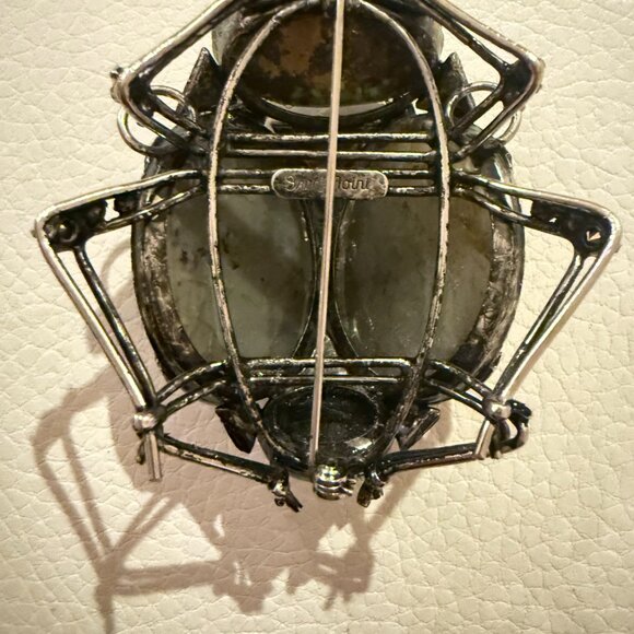 VINTAGE IRADJ MOINI AMETHYST LABRADORITE TURQUOISE NECKLACE BUG BROOCH - Picture 8 of 9